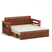 Diamond Sheesham Wood 3 Seater Sofa Bed With Storage (Honey Finish)
