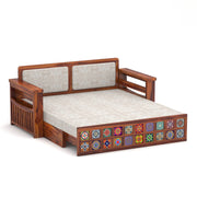 Gexorian Sheesham Wood 3 Seater Sofa Bed With Storage (Honey Finish)