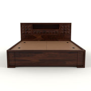 Melvior Sheesham Wood Queen Size Bed with Box Storage and Diamond Detailing (Walnut Finish)