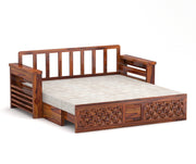 Fralvion Sheesham Wood 3 Seater Sofa Bed With Storage (Honey Finish)