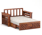 Fralvion Sheesham Wood 2 Seater Sofa Bed With Storage (Honey Finish)