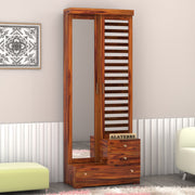Calvoris Sheesham Wood Dressing Table with Mirror and Drawers (Honey Finish)