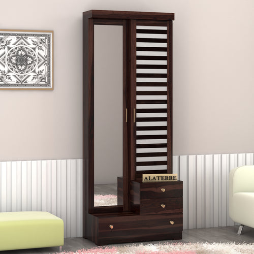 Calvoris Sheesham Wood Dressing Table with Mirror and Drawers (Walnut Finish)