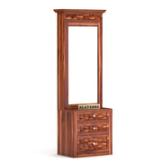 Alvethis Sheesham Wood Dressing Table with Mirror and Drawers (Honey Finish)