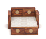 Hoventhos Sheesham Wood 2 Seater Sofa Bed With Storage (Honey Finish)
