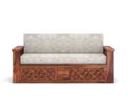 Fralvion Sheesham Wood 3 Seater Sofa Bed With Storage (Honey Finish)