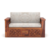 Fralvion Sheesham Wood 2 Seater Sofa Bed With Storage (Honey Finish)