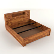 Melvior Sheesham Wood Queen Size Bed with Box Storage and Diamond Detailing (Honey Finish)