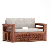 Diamond Sheesham Wood 2 Seater Sofa Bed With Storage Without Back (Honey Finish)