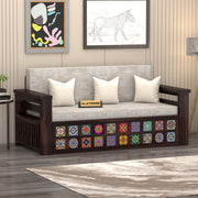 Gexorian Sheesham Wood 3 Seater Sofa Bed With Storage (Walnut Finish)