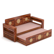 Hoventhos Sheesham Wood 3 Seater Sofa Bed With Storage (Honey Finish)