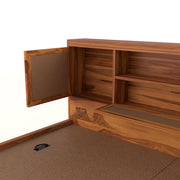 Melvior Sheesham Wood Queen Size Bed with Box Storage and Diamond Detailing (Honey Finish)