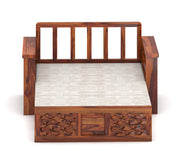 Fralvion Sheesham Wood 2 Seater Sofa Bed With Storage (Honey Finish)