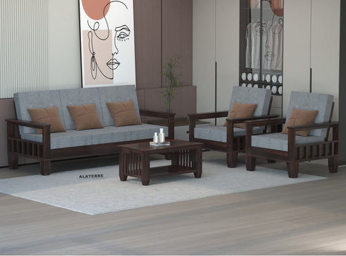 Ylthor 5 Seater Solid Wood Sofa (Walnut Finish)