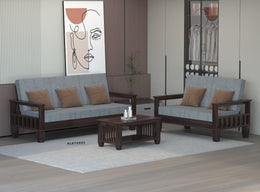 Ylthor 3+2 Seater Solid Wood Sofa (Walnut Finish)