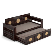 Hoventhos Sheesham Wood 3 Seater Sofa Bed With Storage (Walnut Finish)