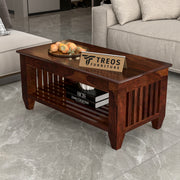 Questorin Sheesham Wood Coffee Table with Open Storage (Walnut Finish)
