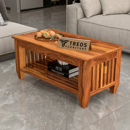 Questorin Sheesham Wood Coffee Table with Open Storage (Honey Finish)