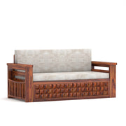 Diamond Sheesham Wood 3 Seater Sofa Bed With Storage (Honey Finish)