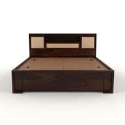 Melvior Sheesham Wood King Size Bed with Box Storage and Cushioned Detailing (Walnut Finish)