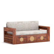 Hoventhos Sheesham Wood 3 Seater Sofa Bed With Storage (Honey Finish)