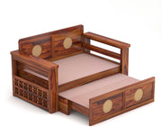 Hoventhos Sheesham Wood 2 Seater Sofa Bed With Storage (Honey Finish)