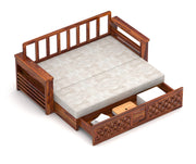 Fralvion Sheesham Wood 3 Seater Sofa Bed With Storage (Honey Finish)