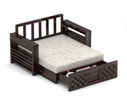 Fralvion Sheesham Wood 2 Seater Sofa Bed With Storage (Walnut Finish)
