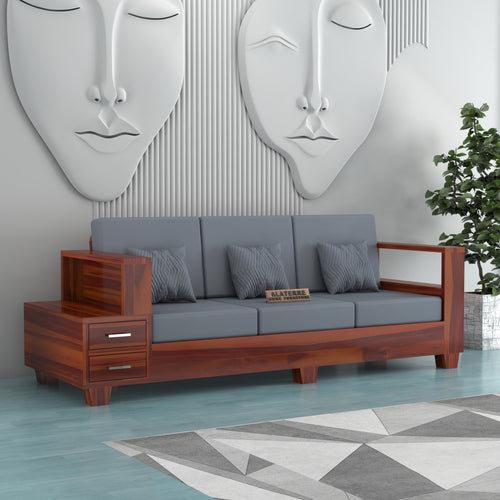Zephorin 3 Seater Solid Wood Sofa (Honey Finish)