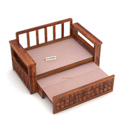 Diamond Sheesham Wood 2 Seater Sofa Bed With Storage Without Back (Honey Finish)