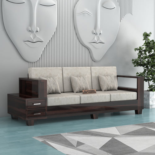 Zephorin 3 Seater Solid Wood Sofa (Walnut Finish)