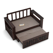 Diamond Sheesham Wood 2 Seater Sofa Bed With Storage Without Back (Walnut Finish)