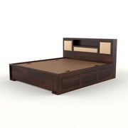 Melvior Sheesham Wood Queen Size Bed with Box Storage and Cushioned Detailing (Walnut Finish)