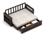 Fralvion Sheesham Wood 3 Seater Sofa Bed With Storage (Walnut Finish)