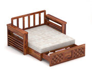 Fralvion Sheesham Wood 2 Seater Sofa Bed With Storage (Honey Finish)