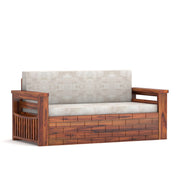 Elventhis Sheesham Wood 3 Seater Sofa Bed With Storage (Honey Finish)