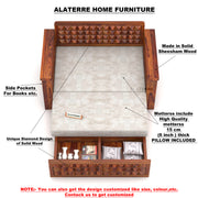 Diamond Sheesham Wood 2 Seater Sofa Bed With Storage (Honey Finish)