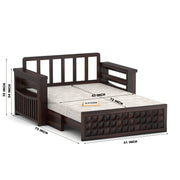 Diamond Sheesham Wood 2 Seater Sofa Bed With Storage Without Back (Walnut Finish)