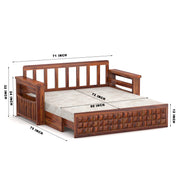 Diamond Sheesham Wood 3 Seater Sofa Bed With Storage Without Back (Honey Finish)