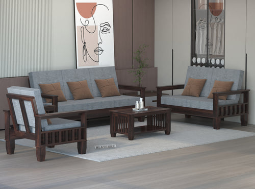 Ylthor 6 Seater Solid Wood Sofa (Walnut Finish)