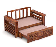 Fralvion Sheesham Wood 2 Seater Sofa Bed With Storage (Honey Finish)