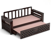 Fralvion Sheesham Wood 3 Seater Sofa Bed With Storage (Walnut Finish)