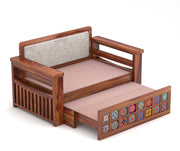 Gexorian Sheesham Wood 2 Seater Sofa Bed With Storage (Honey Finish)