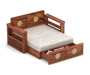 Hoventhos Sheesham Wood 2 Seater Sofa Bed With Storage (Honey Finish)