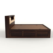 Melvior Sheesham Wood King Size Bed with Box Storage and Cushioned Detailing (Walnut Finish)