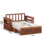 Diamond Sheesham Wood 2 Seater Sofa Bed With Storage Without Back (Honey Finish)