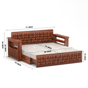 Diamond Sheesham Wood 3 Seater Sofa Bed With Storage (Honey Finish)