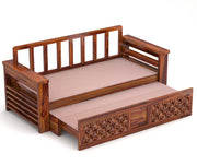 Fralvion Sheesham Wood 3 Seater Sofa Bed With Storage (Honey Finish)