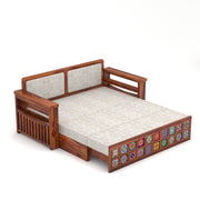 Gexorian Sheesham Wood 3 Seater Sofa Bed With Storage (Honey Finish)