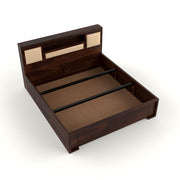 Melvior Sheesham Wood King Size Bed with Box Storage and Cushioned Detailing (Walnut Finish)